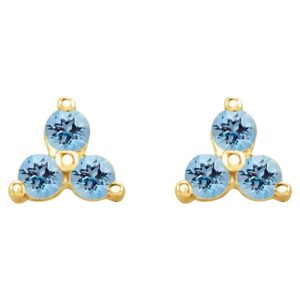 Aquamarine Three Stone Cluster Stud Earrings 14K Gold
