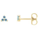 Aquamarine Three Stone Cluster Stud Earrings 14K Yellow Gold Aquamarine Three Stone Cluster Stud Earrings 14K Yellow Gold