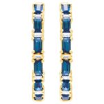 Baguette Blue Sapphire and Diamond Hoop Earrings 14K Gold