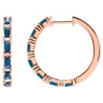 Baguette Blue Sapphire and Diamond Hoop Earrings 14K Rose Gold