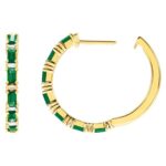 Baguette Emerald and Diamond Hinged Hoop Earrings 14K Gold Baguette Emerald and Diamond Hinged Hoop Earrings 14K Gold