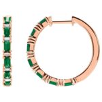Baguette Emerald and Diamond Hoop Earrings 14K Rose Gold Baguette Emerald and Diamond Hoop Earrings 14K Rose Gold