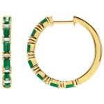 Baguette Emerald and Diamond Hoop Earrings 14K Yellow Gold Baguette Emerald and Diamond Hoop Earrings 14K Yellow Gold