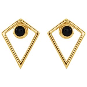 Black Onyx Pyramid Stud Earrings 14K Gold
