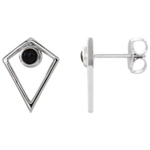 Black Onyx Pyramid Stud Earrings 14K White Gold
