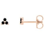 Black Spinel Three Stone Cluster Stud Earrings 14K Rose Gold