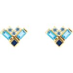 Blue Multi Gemstone Cluster Stud Earrings 14K Gold