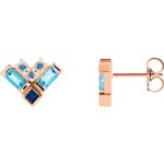 Blue Multi Gemstone Cluster Stud Earrings 14K Rose Gold