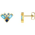 Blue Multi Gemstone Cluster Stud Earrings 14K Yellow Gold