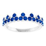 Blue Sapphire Crown Ring 14K White Gold