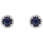 Blue Sapphire Stud Earrings with Diamond Halo in 14K Gold Blue Sapphire Stud Earrings with Diamond Halo in 14K Gold