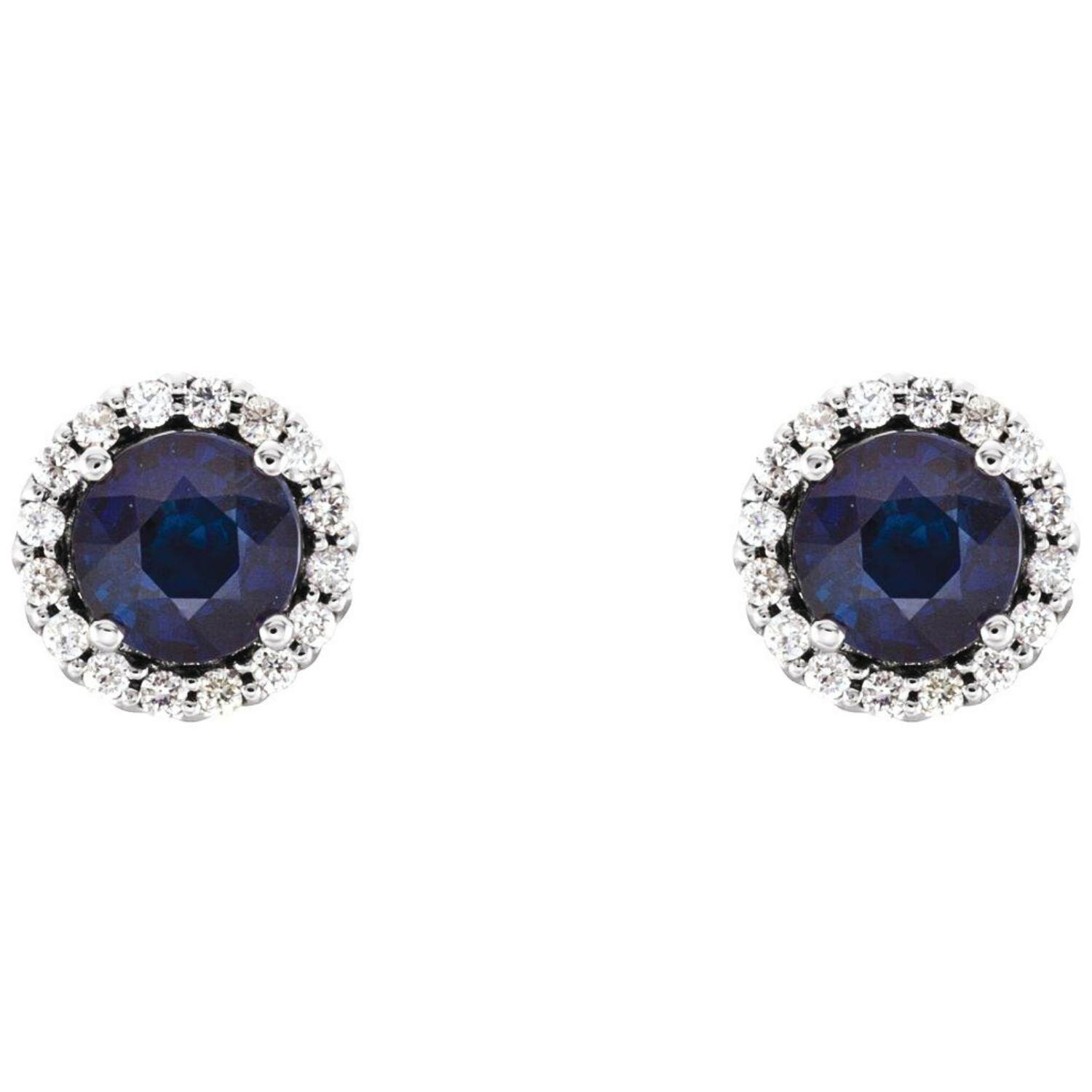 Blue Sapphire Stud Earrings with Diamond Halo in 14K Gold Blue Sapphire Stud Earrings with Diamond Halo in 14K Gold