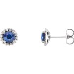 Blue Sapphire Stud Earrings with Diamond Halo in 14K White Gold Blue Sapphire Stud Earrings with Diamond Halo in 14K White Gold