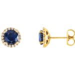 Blue Sapphire Stud Earrings with Diamond Halo in 14K Yellow Gold Blue Sapphire Stud Earrings with Diamond Halo in 14K Yellow Gold