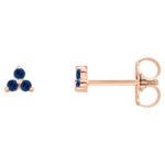 Blue Sapphire Three Stone Cluster Stud Earrings 14K Rose Gold Blue Sapphire Three Stone Cluster Stud Earrings 14K Rose Gold