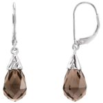 Briolette Smoky Quartz Drop Leverback Earrings 14K White Gold