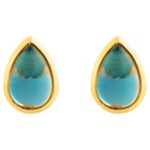 Cabochon Pear London Blue Topaz Stud Earrings 14K Gold