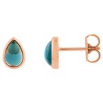 Cabochon Pear London Blue Topaz Stud Earrings 14K Rose Gold