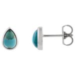 Cabochon Pear London Blue Topaz Stud Earrings 14K White Gold