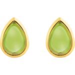 Cabochon Pear Peridot Stud Earrings 14K Gold