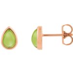 Cabochon Pear Peridot Stud Earrings 14K Rose Gold