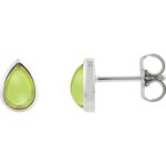 Cabochon Pear Peridot Stud Earrings 14K White Gold