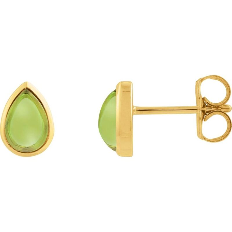 Cabochon Pear Peridot Stud Earrings 14K Yellow Gold