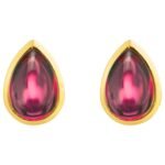 Cabochon Pear Rhodolite Garnet Stud Earrings 14K Gold