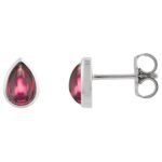 Cabochon Pear Rhodolite Garnet Stud Earrings 14K White Gold