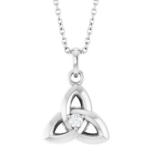 Celtic Trinity Knot with Diamond 14K White Gold