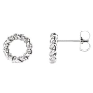 Circle Rope Stud Earrings 14K White Gold