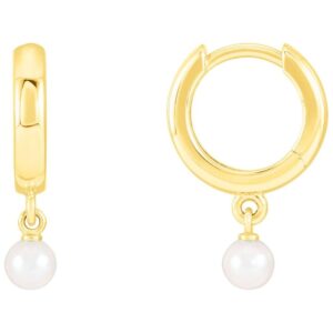 Cultured Seed Pearl Drop Hoop Earrings 14K Yellow Gold