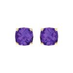 Cushion Cut Amethyst Stud Earrings 14K Gold