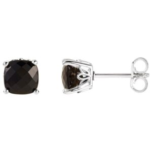 Cushion Cut Black Onyx Stud Earrings 14K White Gold