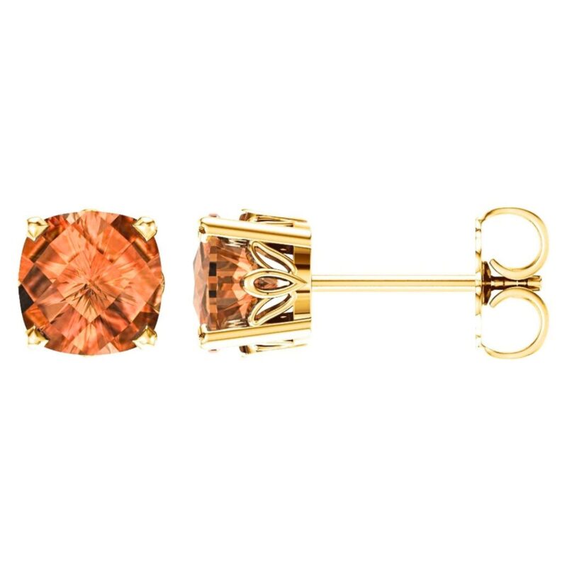 Cushion Cut Citrine Stud Earrings 14K Yellow Gold