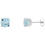 Cushion Cut Sky Blue Topaz Stud Earrings 14K White Gold