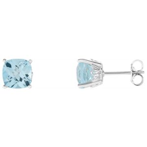 Cushion Cut Sky Blue Topaz Stud Earrings 14K White Gold
