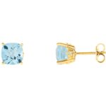 Cushion Cut Sky Blue Topaz Stud Earrings 14K Yellow Gold