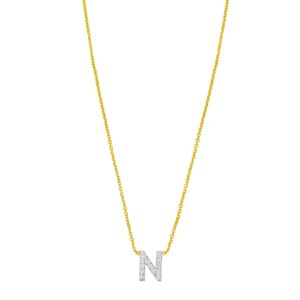 14K Yellow Gold Mini Diamond N Initial Pendant Necklace