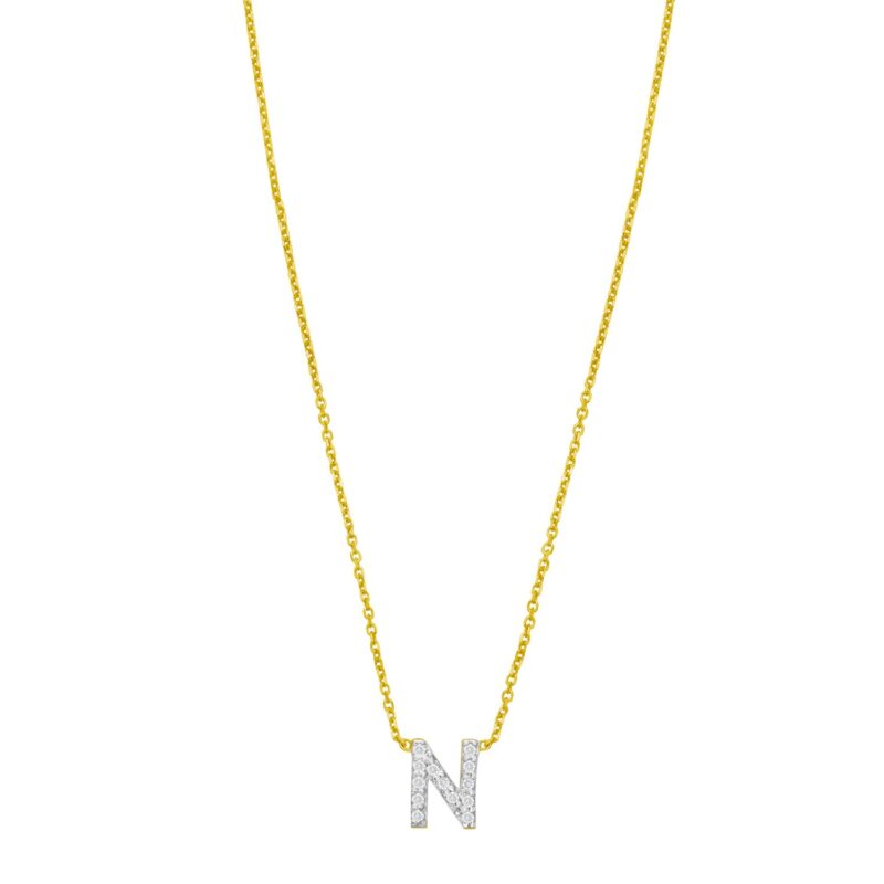 14K Yellow Gold Mini Diamond N Initial Pendant Necklace 14K Yellow Gold Mini Diamond N Initial Pendant Necklace