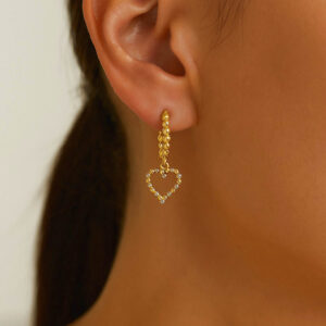 Real 14k Two Tone Gold Beaded Heart Hoop Earrings