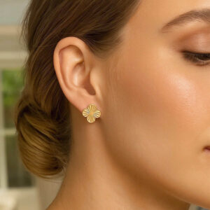 Women14K Yellow Gold Four Leaf Clover Stud Earrings 12 mm