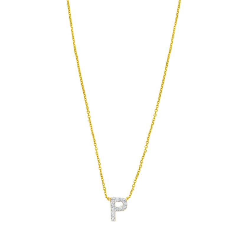 14K Yellow Gold Mini Diamond P Initial Pendant Necklace 14K Yellow Gold Mini Diamond P Initial Pendant Necklace