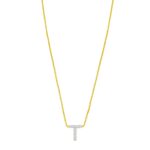 14K Yellow Gold Mini Diamond T Initial Pendant Necklace