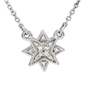 Diamond 8 Point Star Necklace 14K White Gold
