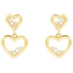 Diamond Accented Double Heart Dangle Earrings 14K Gold Diamond Accented Double Heart Dangle Earrings 14K Gold