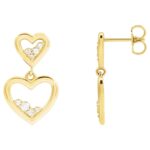 Diamond Accented Double Heart Dangle Earrings 14K Yellow Gold Diamond Accented Double Heart Dangle Earrings 14K Yellow Gold