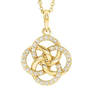 Diamond Celtic Five Fold Pendant Necklace 14K Gold