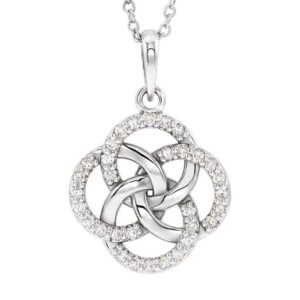 Diamond Celtic Five Fold Pendant Necklace 14K White Gold