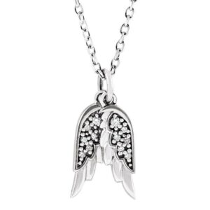 Diamond Double Angel Wings Pendant Necklace 14K White Gold